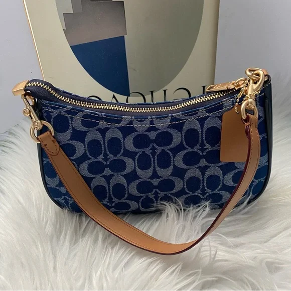 Coach Dark Blue Monogram Wristlet